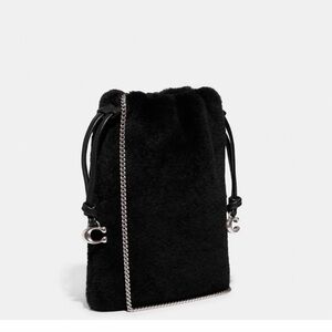 Coach Black Shearling Drawstring Crossbody Purse Bag NWT